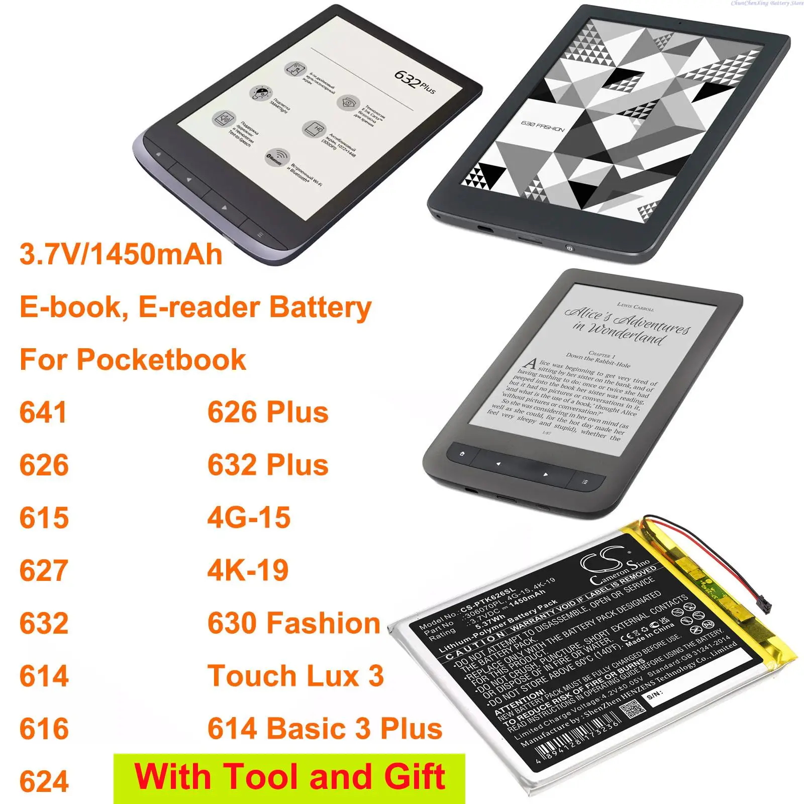 Cameron Sino 1450mAh e-czytnik baterii do Pocketbook 641, 626, 615, 627, 632, 630 moda, Touch Lux 3, 626 Plus, 632 Plus, 614