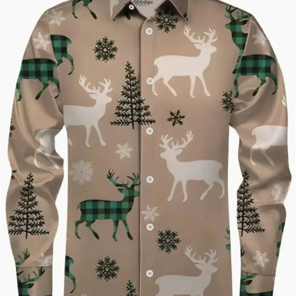 Men's Long Sleeved Christmas Party Shirt Fashionable Festive Collar Design by Creative Designers for Men's Wardrobe
