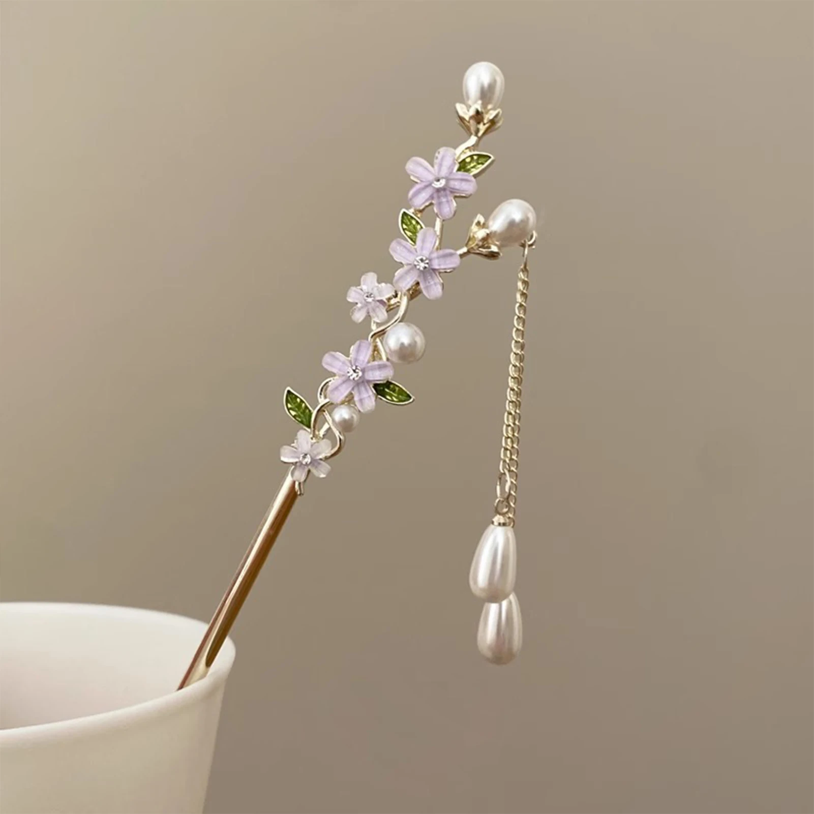 Secure Hold Hair Stick Graceful for Wedding Party Traditional Chinese Flower Pearl Bun Pin Retro Tassel Hair Accessory view 6