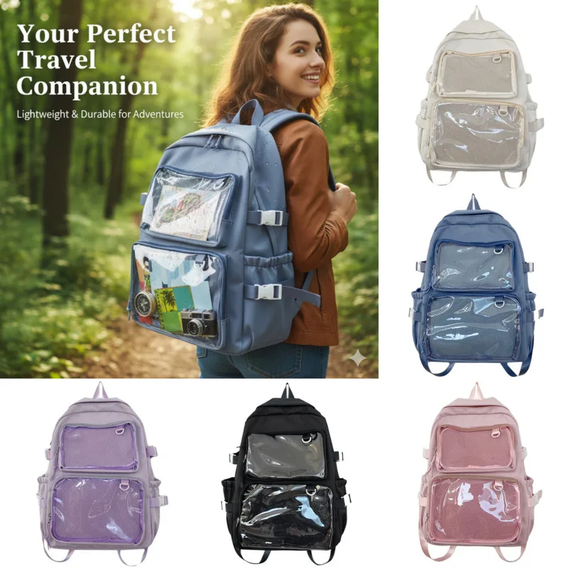 

Korean Transparent Itabag Backpacks Y2K Multi Compartment Lightweight Commuting Outdoor Large Capacity Backpacks Unisex Itabag