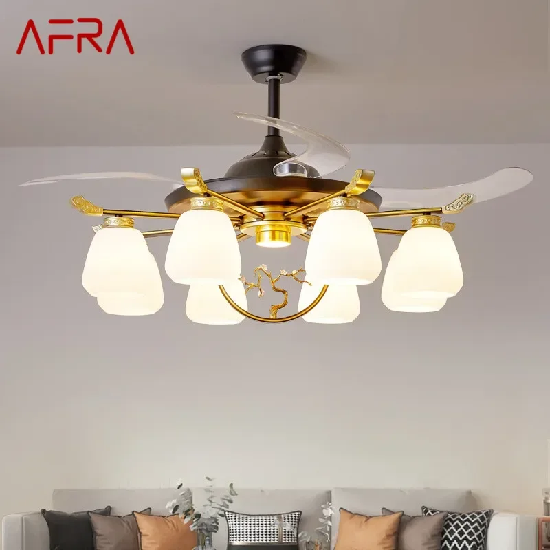 

AFRA Modern Stealth Fan Light Luxury Living Room Restaurant Bedroom Ceiling Fan Light Remote LED Electric Fan Light