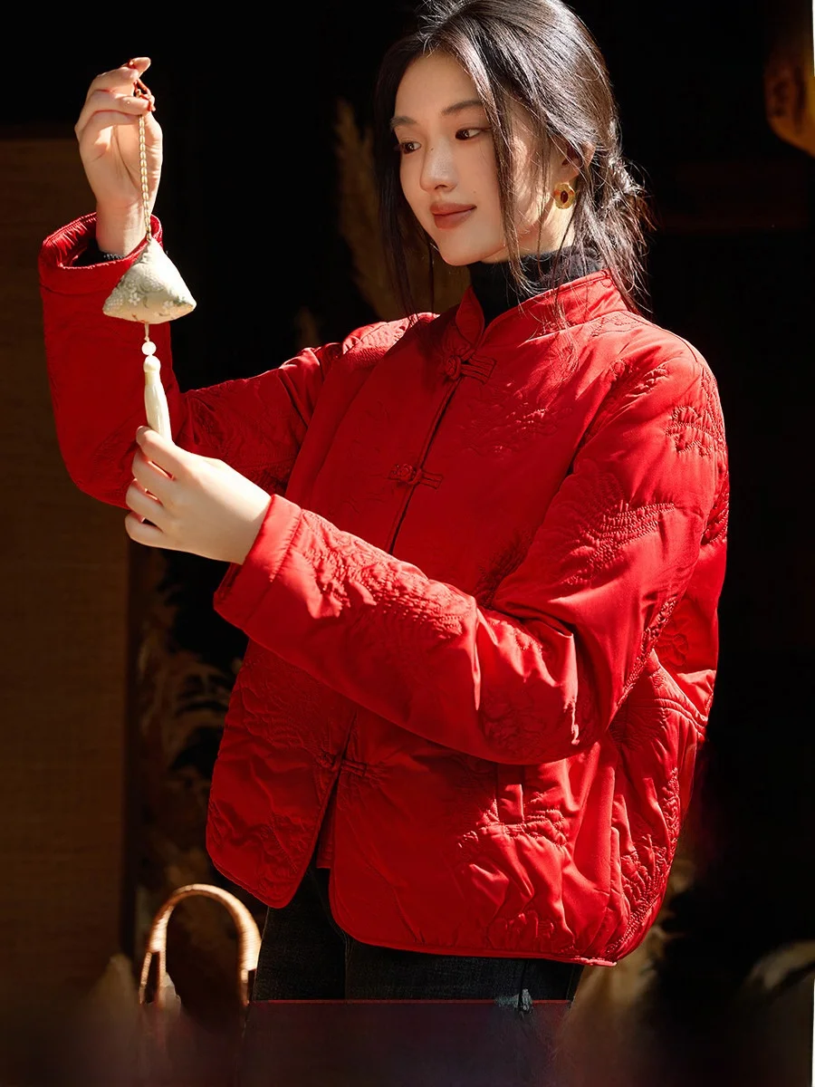 

XWI, легкий хлопковый тюре с китайской вышивкой и цветочной вышивкой, женское зимнее теплое модное пальто прямого кроя из поливолокна