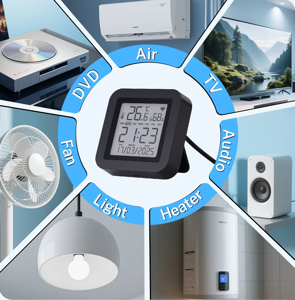 WiFi Tuya Control remoto inteligente por infrarrojos con Sensor de temperatura y humedad automatización del hogar inteli