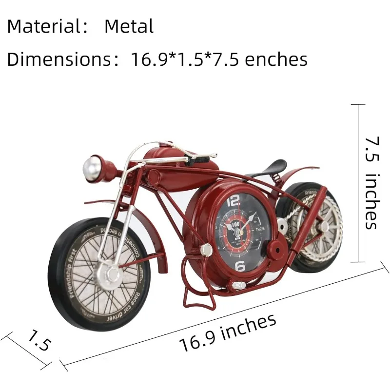 Metal Motorcycle Wall Clock,Desk Shelf Clocks Digital Clock for Bedroom,Retro Vintage Non-Ticking Table Clock Battery Operated