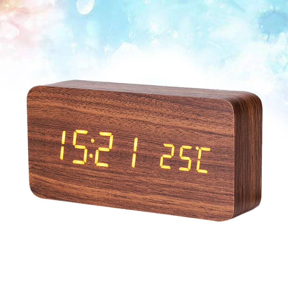 

Led Alarm Wooden Finish Display Electronic Clock Calendar Thermometer Silent Desk Table Clock For Bedroom Office Modern