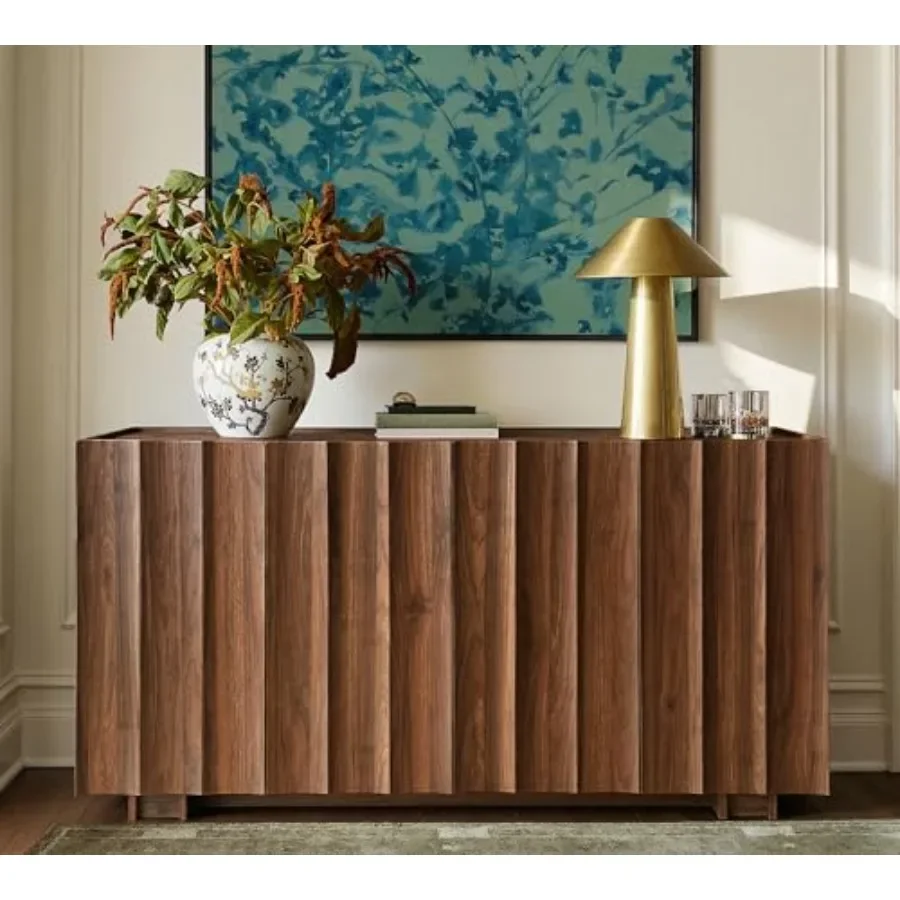 61.7 Fluted Sideboard Buffet Cabinet with Storage for dining room, engineered wood, matte white, spacious concealed storage and
