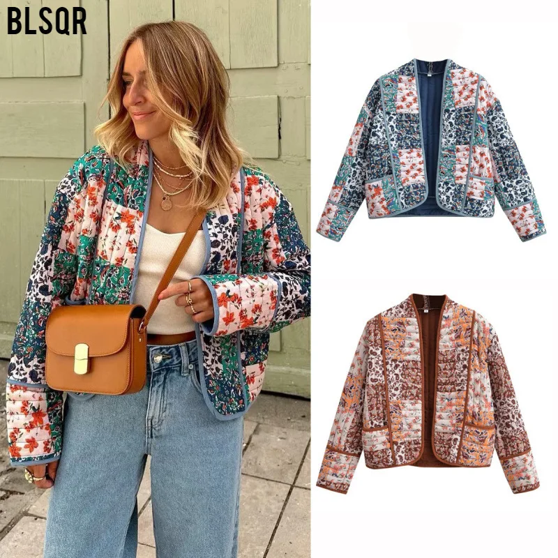 

Autumn New Women's Fashion Printed Loose Casual Cardigan Short Quilted Cotton Jacket C91685