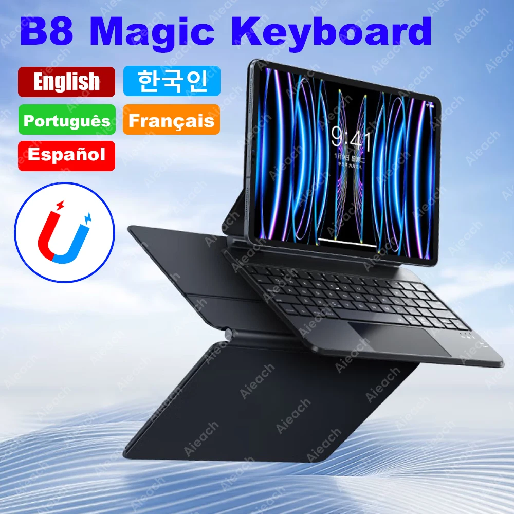 Teclado mágico Bluetooth para iPad Air 4 5 13 11 M2 M3/A16 11th 10th Pro 13 11 M4 12,9 con diseño magnético de Trackpad multitáctil