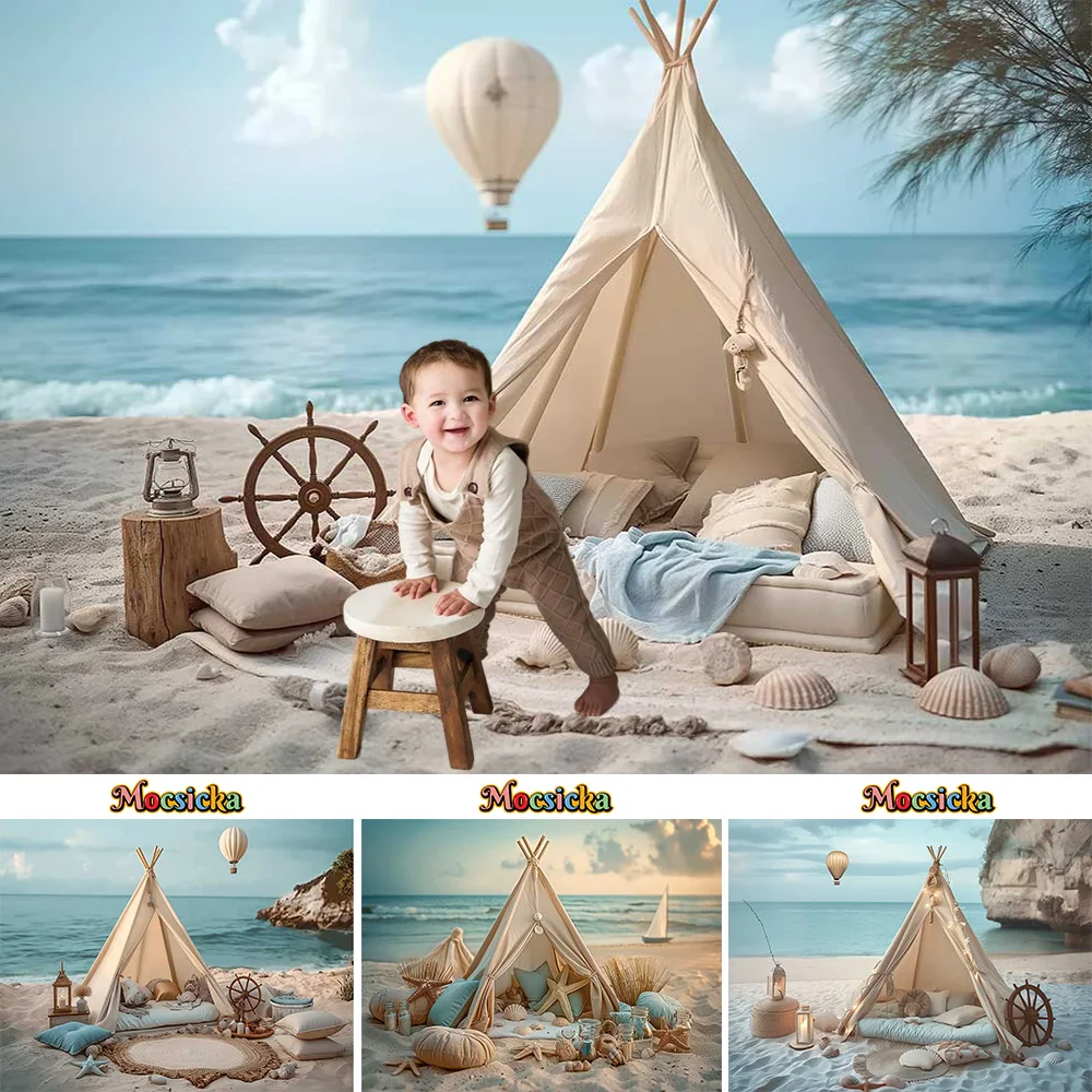 

Mocsicka Newborn Baby Show Beach Background Photography Studio Summer Sand Tent Camping Backdrop Family Portrait Photozone Prop