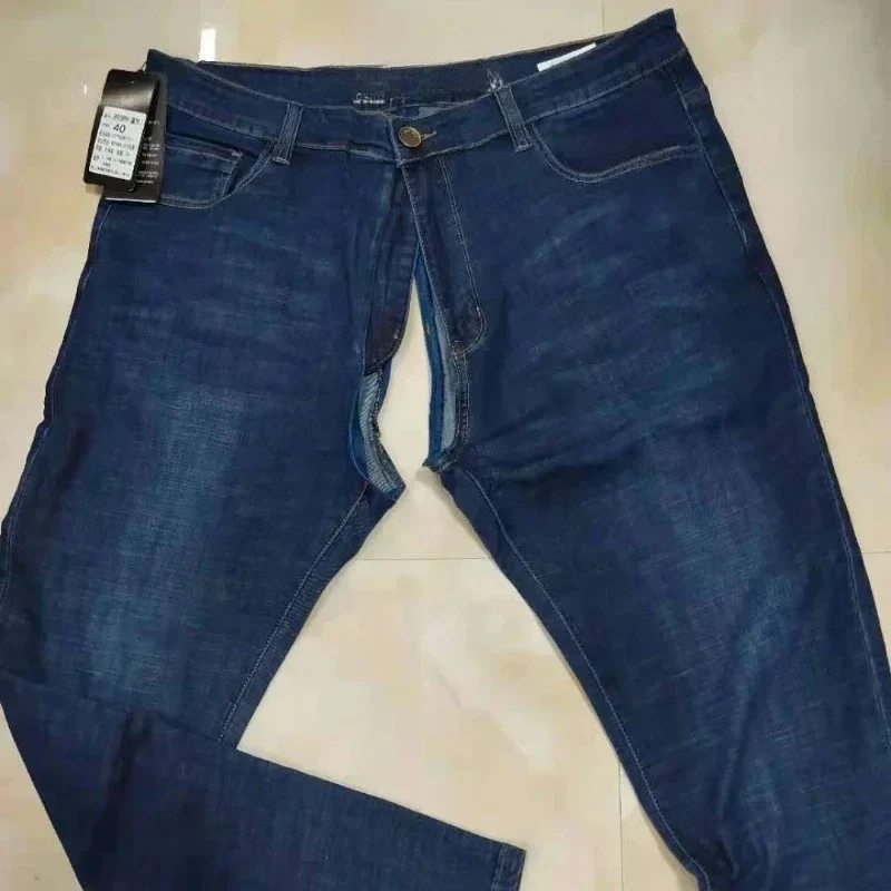 

Мужские узкие брюки-джинсы для активного отдыха с скрытой молнией на промежности, модные длинные штаны