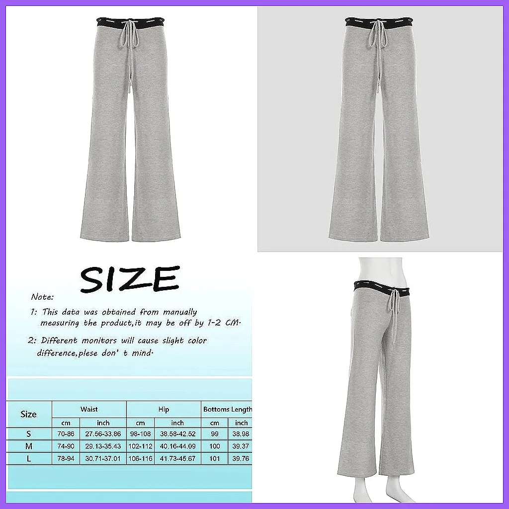

Vintage Knitted Flare Pants for Women, Low Waist Streetwear Printed Sweatpants with Open Bottom