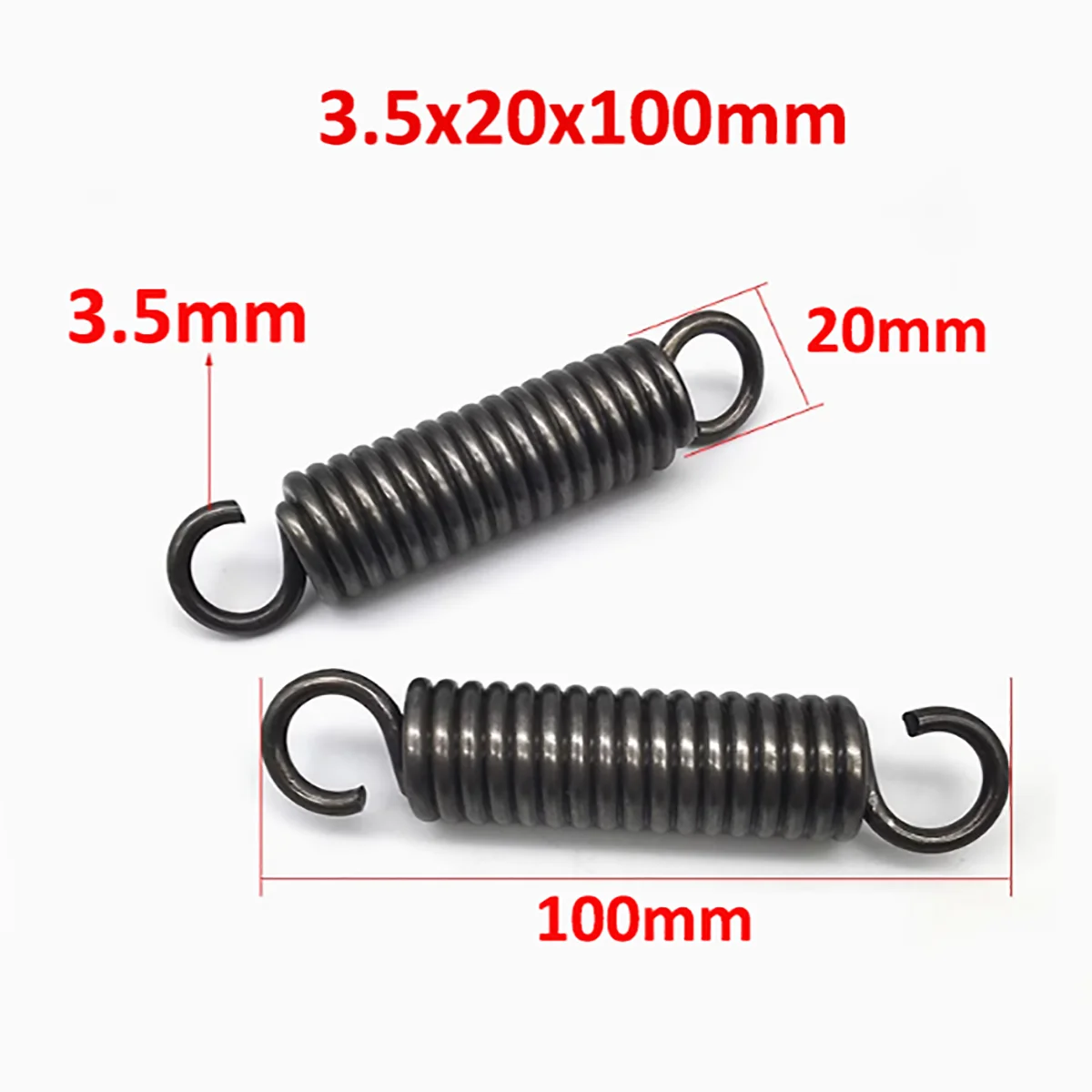 Molas de tensão grandes, 2 peças, diâmetro do fio 3.5mm od 20mm, molas de extensão, extremidades de gancho, mola de aço, comprimento 80/90/100mm-200mm