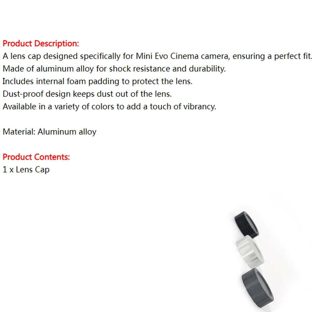 

Aluminum Alloy Lens Cap for Mini Evo Cinema Camera Lens Protective Cover Dust-Proof and Scratch-Resistant Protective Accessory
