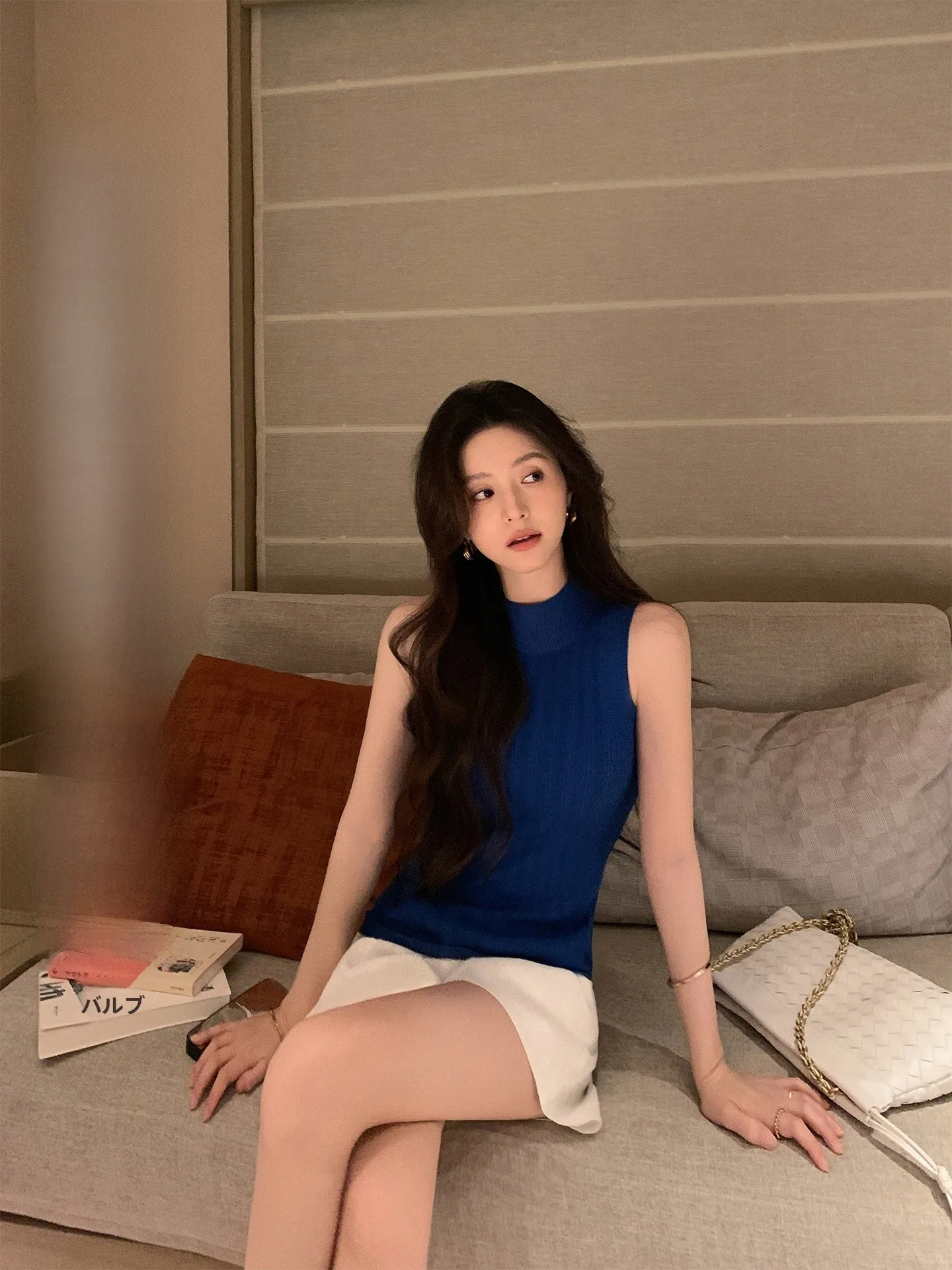 

Элегантный фактурный вязаный топ из ацетатного шелка и шерсти для женщин, без рукавов, с воротником-стойкой, летний, новый стиль, мягкий, для повседневной носки, облегающий крой