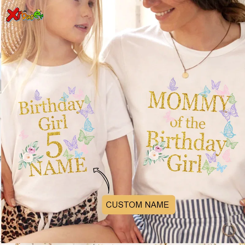 Girls Butterfly Birthday Shirts Flower Family Matching Outfits Party Custom Name Toddler Shirt 10 Years Old Girl Outfit Familia