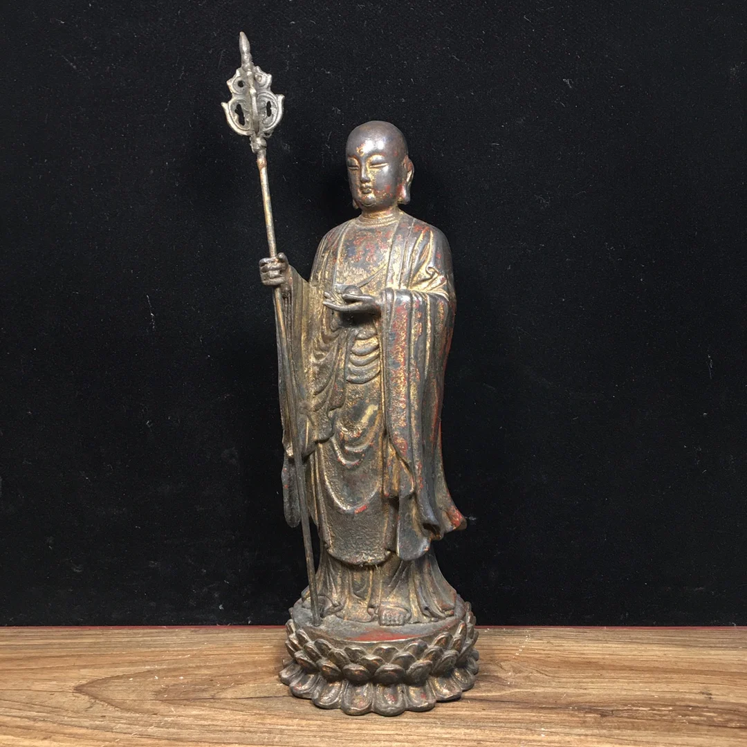 Buddha statue Pure Copper Ksitigarbha Bodhisattva Length 8.5 cm, width 8.5 cm, height 23.5 cm, weight 950 grams