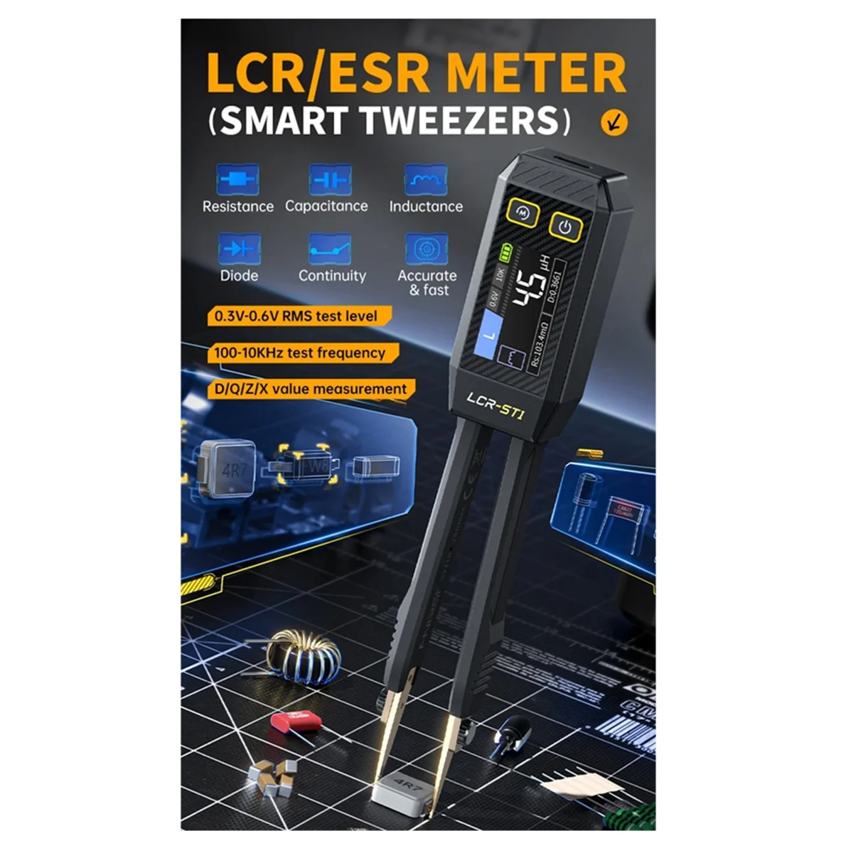 FNIRSI LCR-ST1 Mini inteligentna pęseta LCR SMD ESR Tester rezystancja pojemność indukcyjność ciągłość Test pomiaru diody