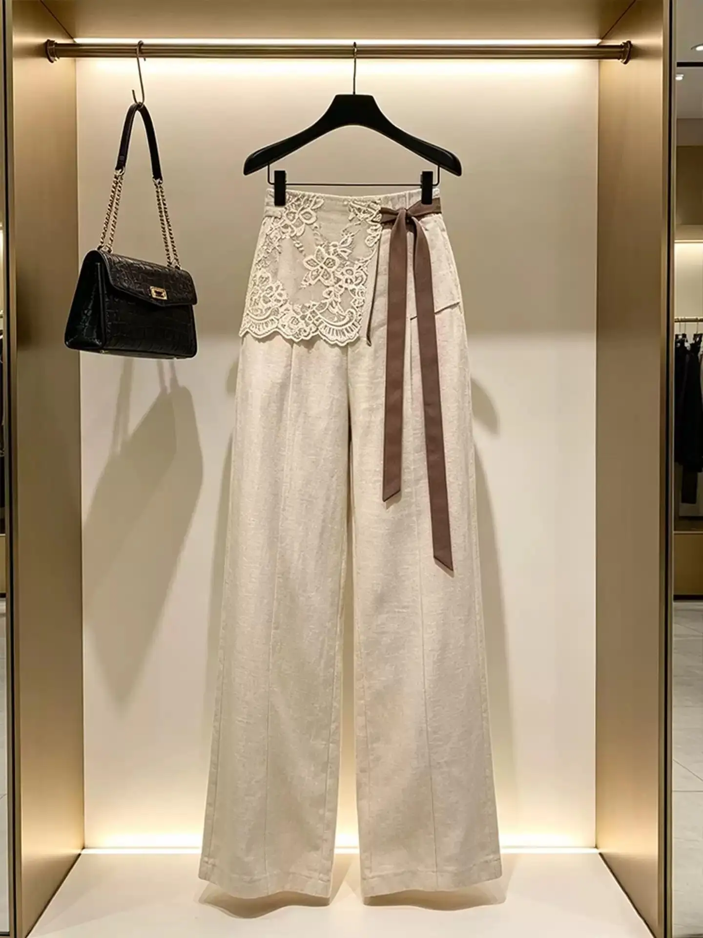 Pantalones de Traje de Lino Marrón de Lujo, Estilo Italiano Old Money, Cintura Alta, Pierna Ancha, Casuales para Mujer, Verano 2026
