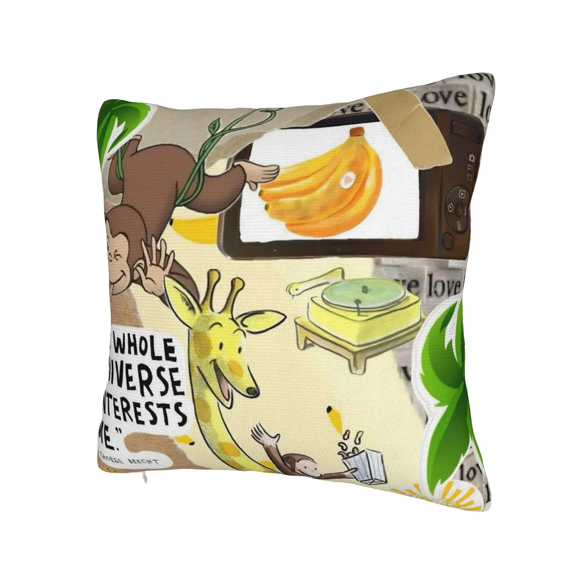 Decorative Pillowcase Curious George African Monkey  Product Bed  Pillow Case Cover Zipper Multi Size