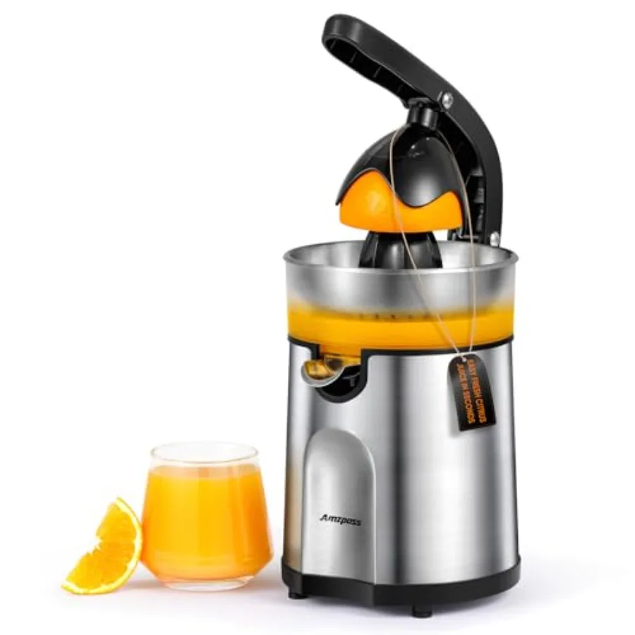 Espremedor Elétrico de Laranja e Cítricos com 2 Cones Intercambiáveis, Máquina de Suco Elétrica de 160W com Aço Inoxidável