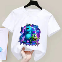 2025 Disney Children's Short Sleeve Monster University Cartoon Printed Round Neck T-shirt Made of Pure Cotton Soft Baby Top