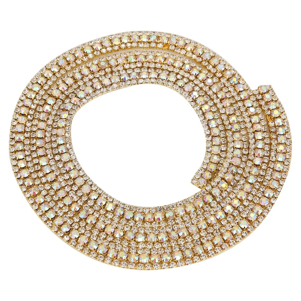 1pcs Versatile 3 Rows Crystal Rhinestone Ribbon 2 Yards Diamond Mesh Mesh Wrap Roll Close Chain Trim DIY Craft