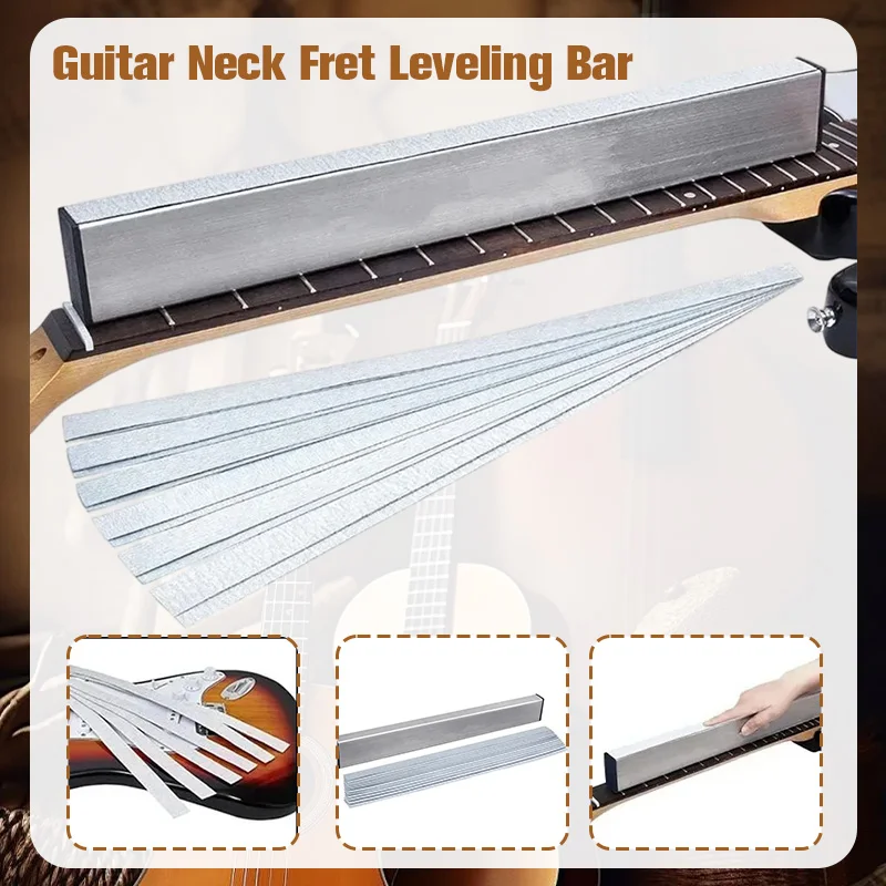 

Guitar Fret Leveling Bar Luthier Tool with 6Pcs Self-Adhesive Sandpaper 120-1000 Grit for Guitar Bass Neck Fingerboard Repair
