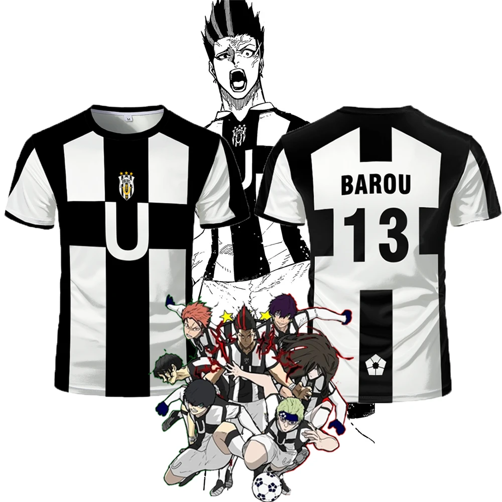 Camiseta Masculina de Manga Curta BAROU 2026 com Estampa Total Blue Lock, Tema Futebol Cinco Jogadores, Réplica VL Anime Ubers, Cosplay