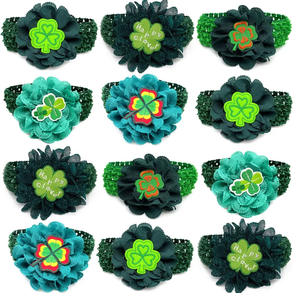 50pcs St. Patrick's Day Pet Dog Bow Tie with Elastic Band Clover Style Small Middle Large Dog Neckties Dog Grooming Product