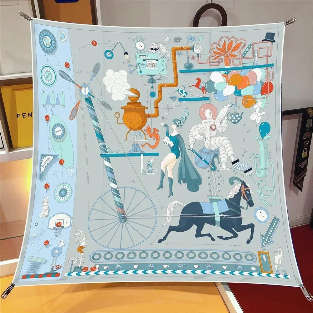 1PC European Wild Carriage Balloon 90cm Twill Decorative Silk Scarf Air Conditioner Shawl Large Square Scarf Chest Wrap Scarf