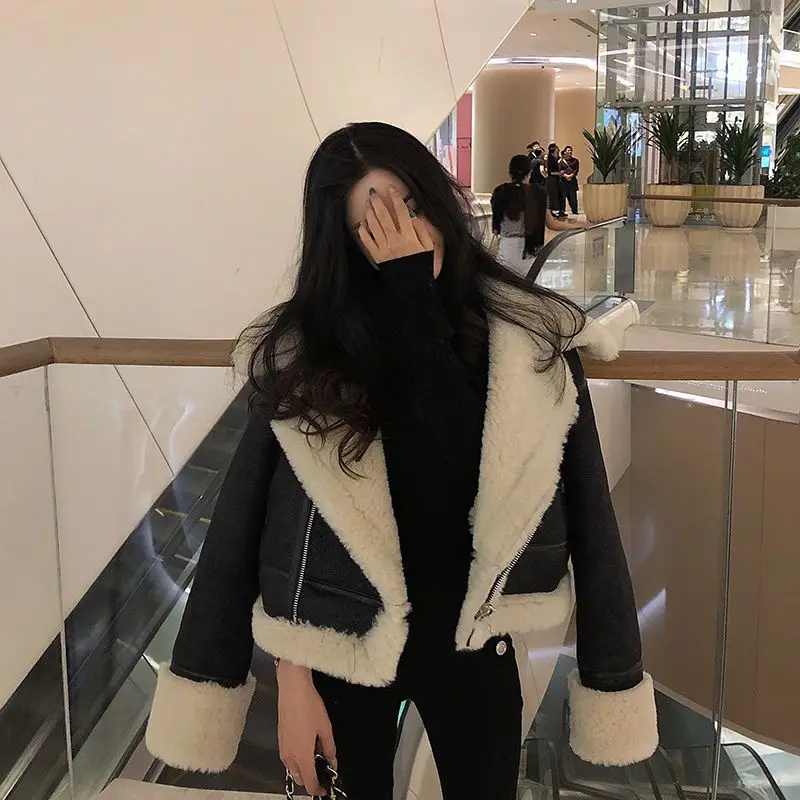 PU elk velvet Jackets for Women New In Korean Version Coat Fashionable Tops Elegant Streetwear Especially Winter Women's