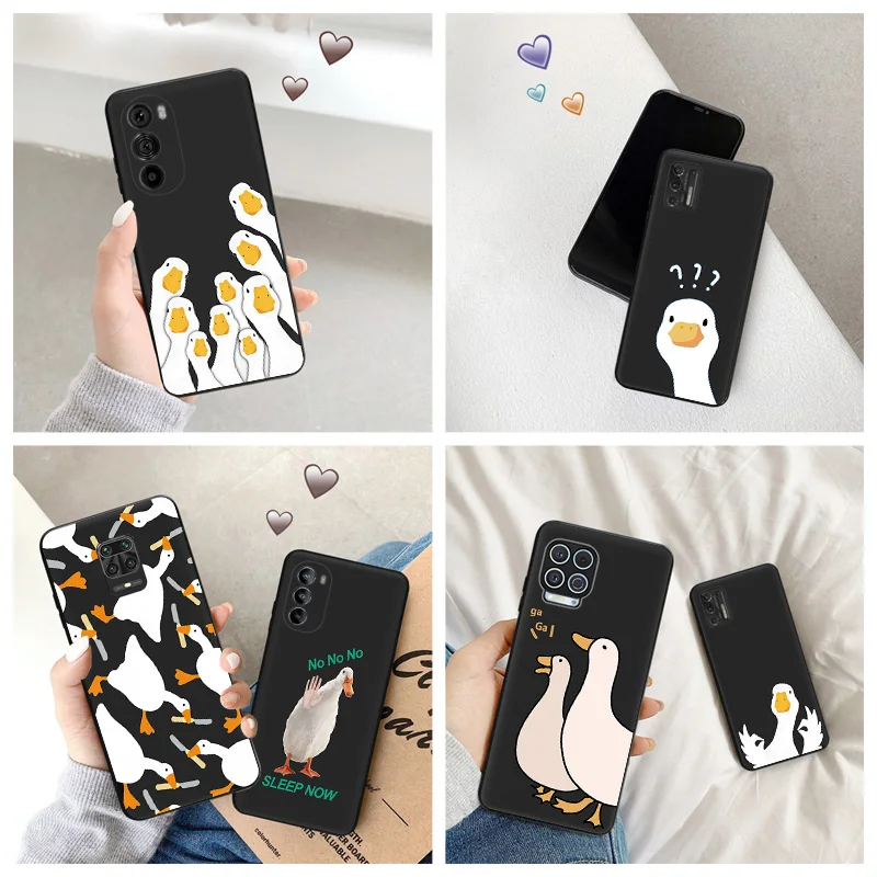 Silicone Black Phone Case for Motorola G72 G53 G73 G9 G50 G51 G60 G71 5G G22 G32 G52 Doubt Duck Cute Moto Edge30 20 40 Pro Cover