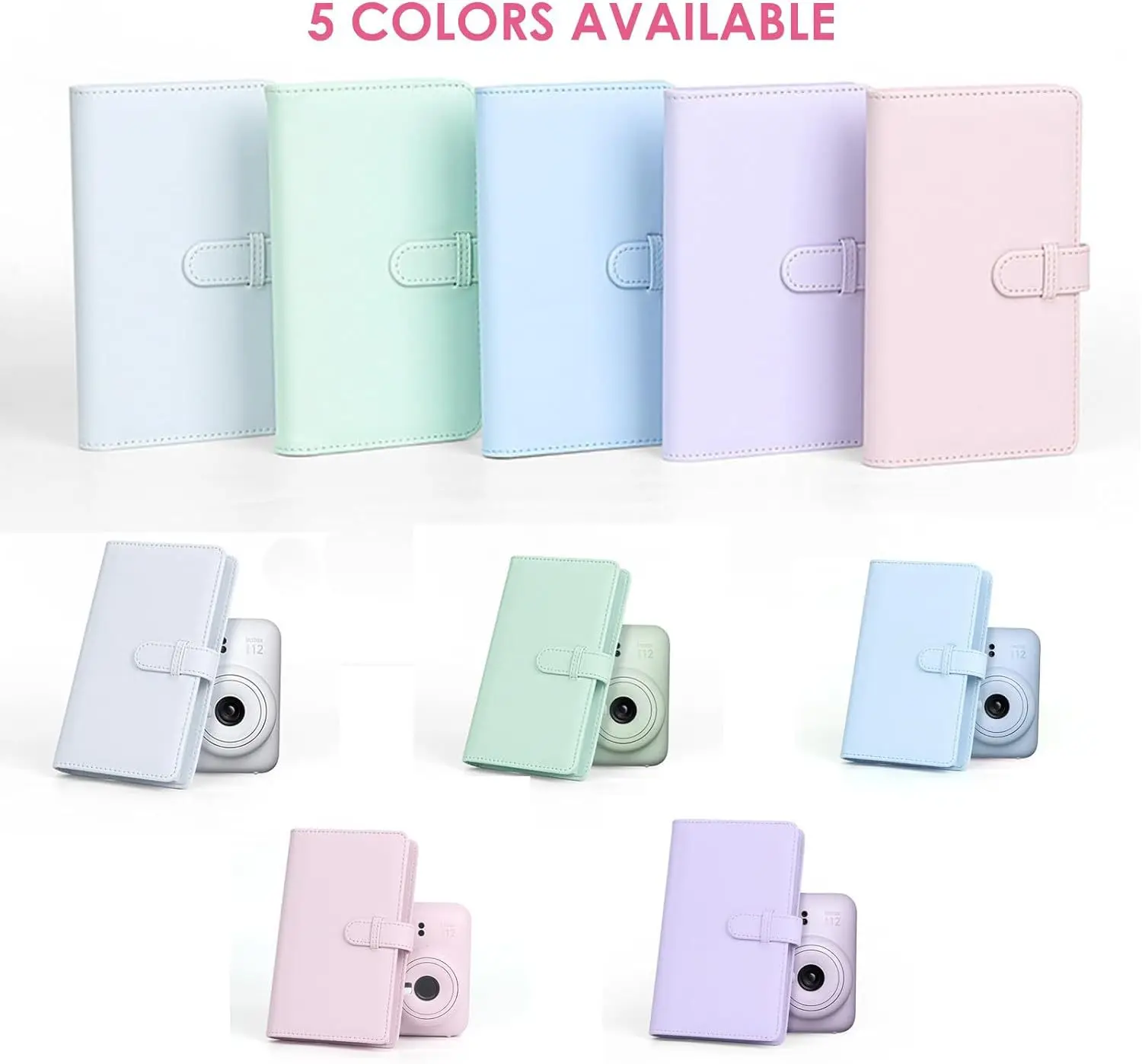 3 Inch Mini Album Green Pink Ticket Card Collection Book 108 Sheets High Capacity Fashion Design for Fujifilm Instax Mini 12