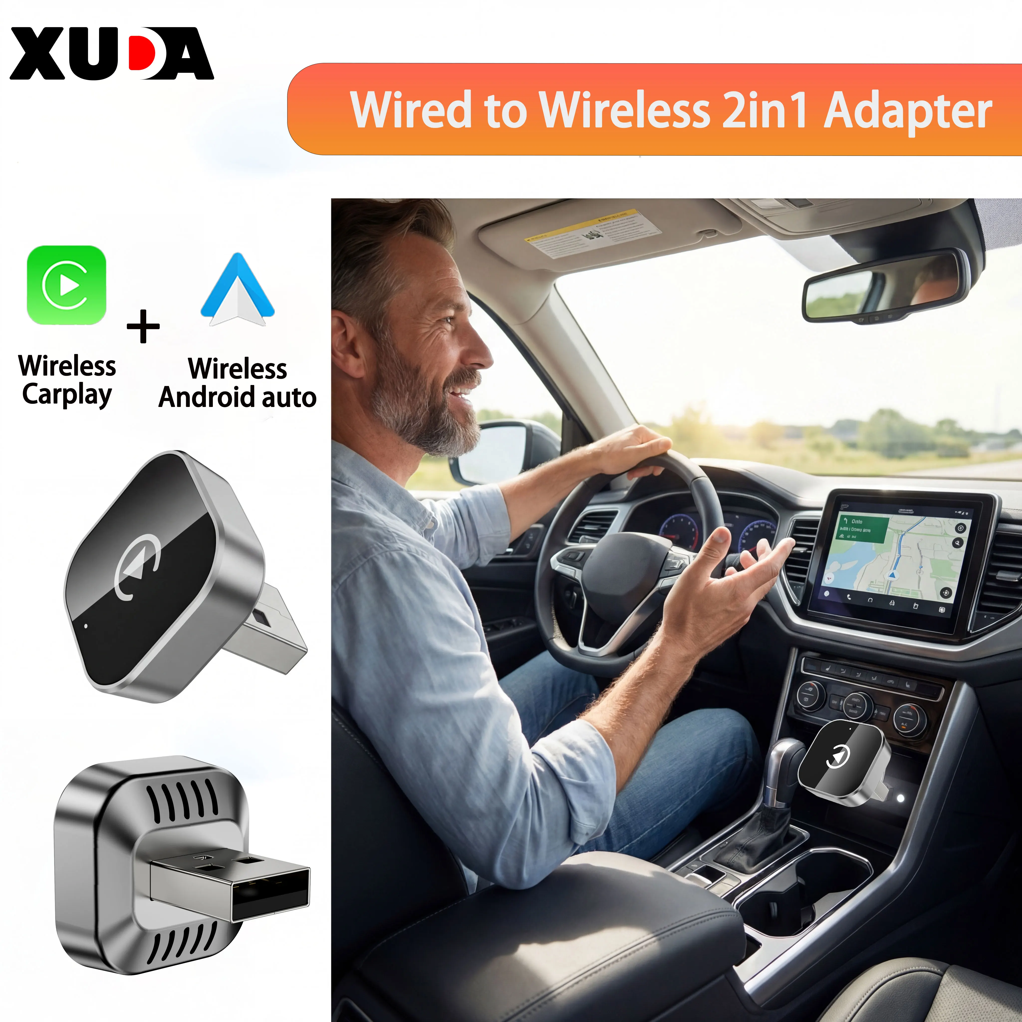 2026 Wireless CarPlay 2IN1 Android Auto SmartDongle Fast Auto-Connect Compact Plug & Play for iPhone/Android USB/USB-C No Delay