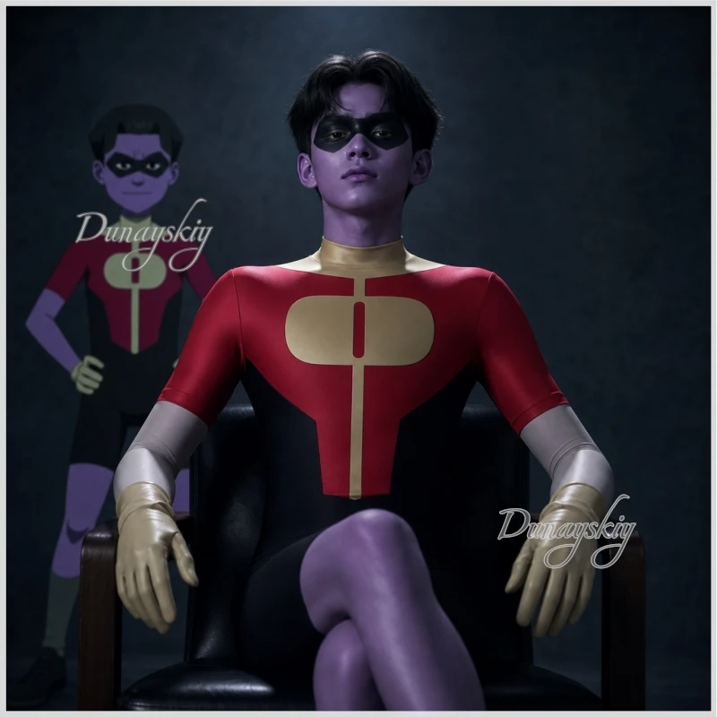

TV Invincible Oliver Red & Black Jumpsuit With Matching Gloves Cosplay Costume Short-Sleeve Knee-Length Form-Fitting Jumpsuit