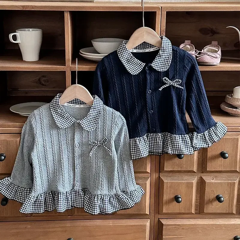 Mädchen Reines Herbst-Spitzen-Zweiteiler-Set, Kinder-Sweatshirt mit Kragen, Strickoberteil, Baby-Soft-Stretch-Langarmshirt, Kinder-Freizeitkleidung – Detail 5