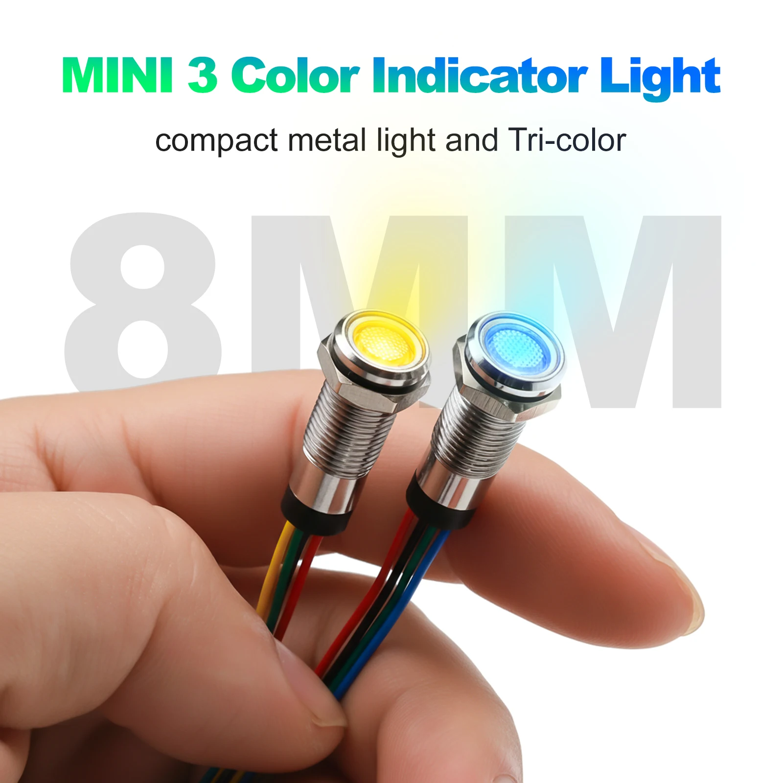 FILN 5 Stück 8mm dreifarbige Metall-LED-Anzeigelampe 3V 6V 12V 24V 4-Draht RGB RGY Signallampe vormontierte Pilotleuchte für Panelmontage – Detail 6