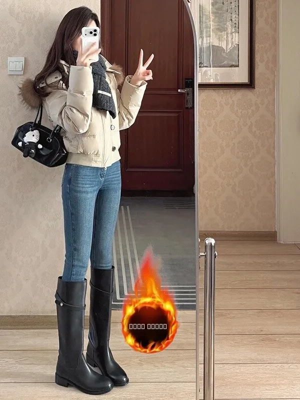 

Женские джинсы-брюки с ретро-эффектом, на подкладке, зауженные, с эластичным поясом, повседневные, зима 2025