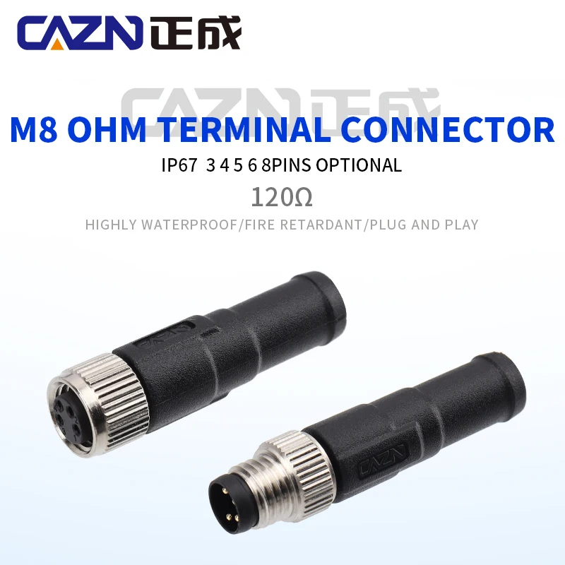 M8 120 Ohm Terminating Resistor Cable Connector DeviceNet 3 4 Pins Male Female Vertical Plastic Terminal Plug