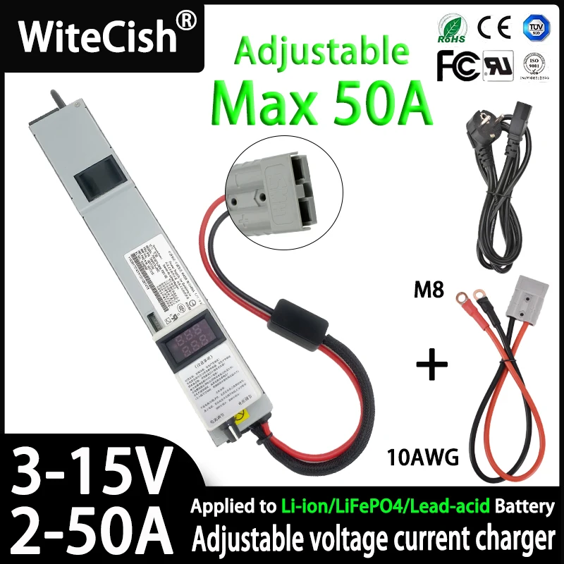 12V LiFePO4 charger 14.6V 50A 40A Voltage current Adjustable 12.6V 50A Li-ion Anti-polarity protection energy storage charger