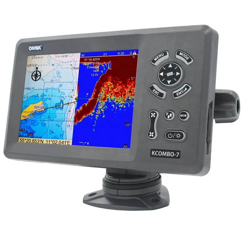 ONWA KCombo-7A 7-inch Marine GPS chartplotter combo with Fish Fin der  and built-in Class B+ AIS Transponder