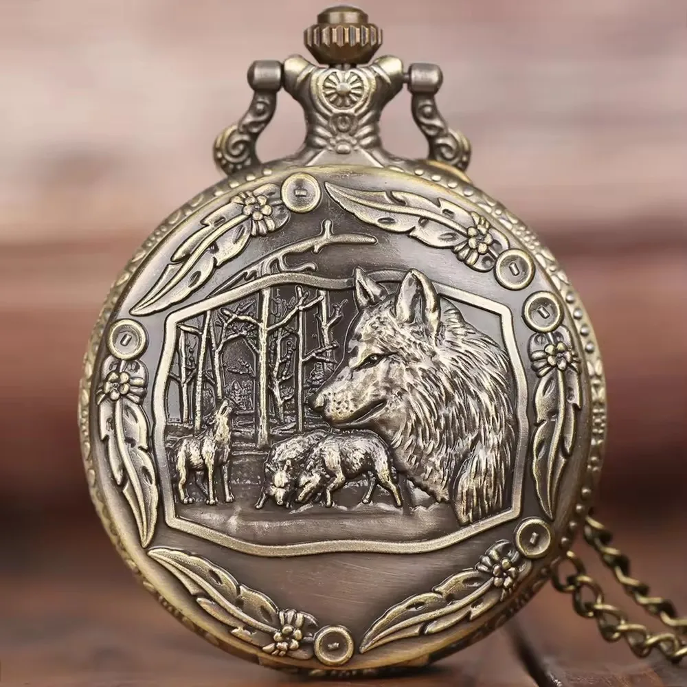 Winter is Coming Wild Wolf Animal Steampunk Fashion Gift Fob Clock Vintage Necklace Chain Quartz Pocket Watch for Men