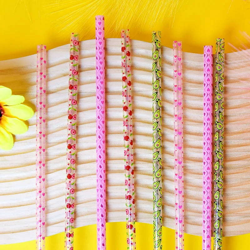 8/16/24/32pcsTransparent patterned straw，  reusable Can be used for milk tea, fruit juice, coffee, and cocktails.