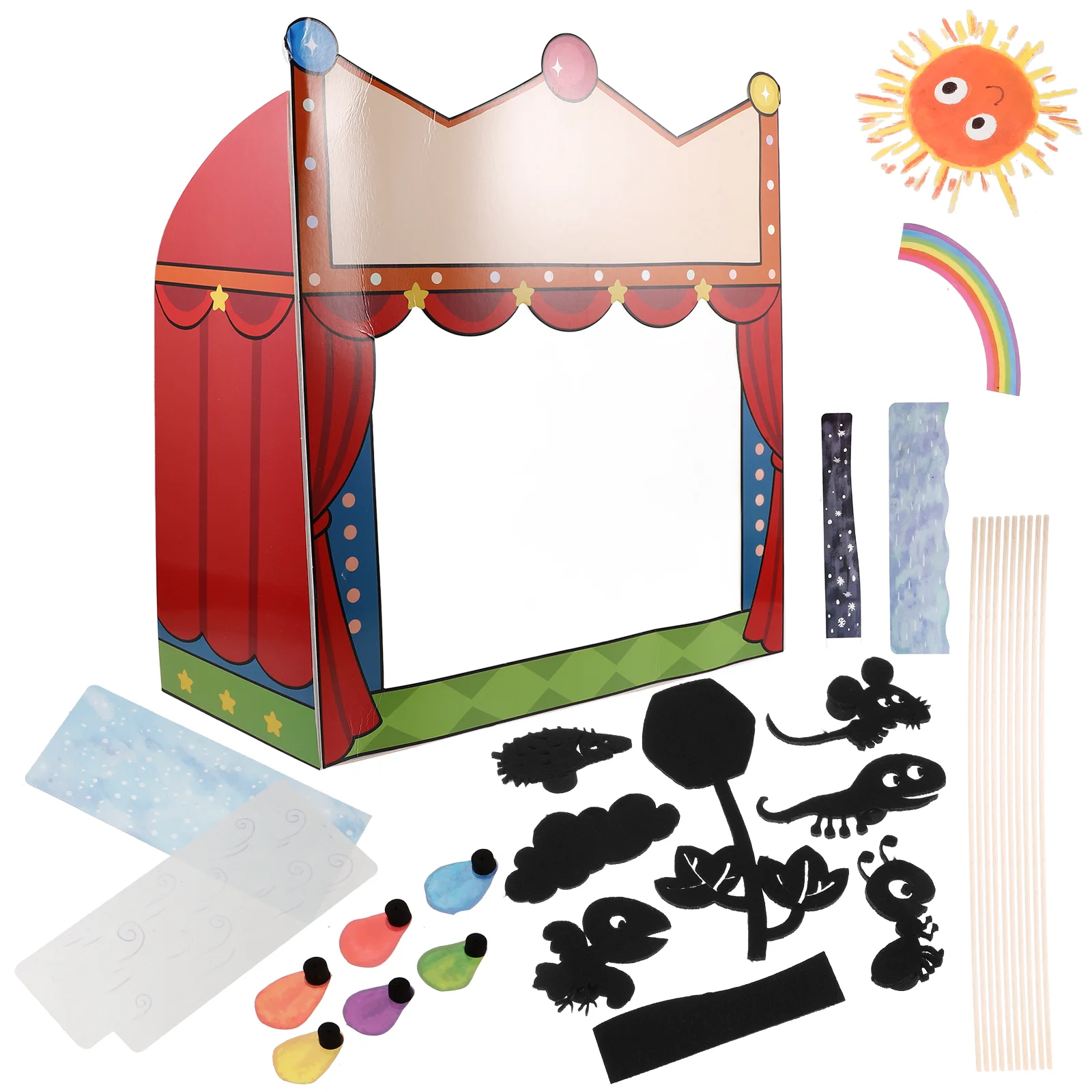 Kit de auxiliares de ensino de fantoches de sombra, acessórios de equipamentos, teatro infantil para fantoches de palco de papel