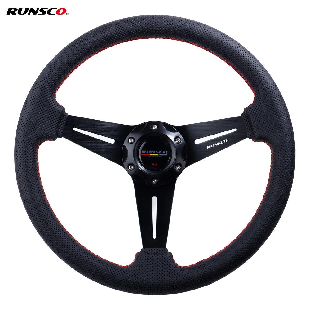 

350mm Steering Wheel Sport Drift Perforated Leather Steering Wheels Aluminum Frame with Horn Button