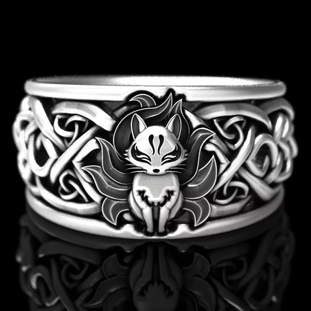 Vintage Nine Tailed Fox Rings for Women Men Trendy Jewelry Gifts Personality Nordic Mythology Fashion Hip Hop Rock Finger Ring