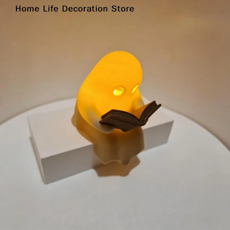 【H】Halloween Party Decoration Favors Cute Ghost Reading Book Lamp Desktop Ornament For Bedroom Kids Gift