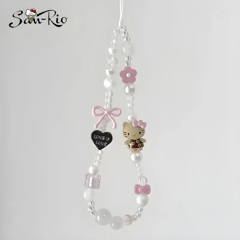 

Hello Kitty Phone Chain Cute Phones Strap Keychain for Girls Beaded Stylish Durable Phone Lanyard Functional Accessories Gifts