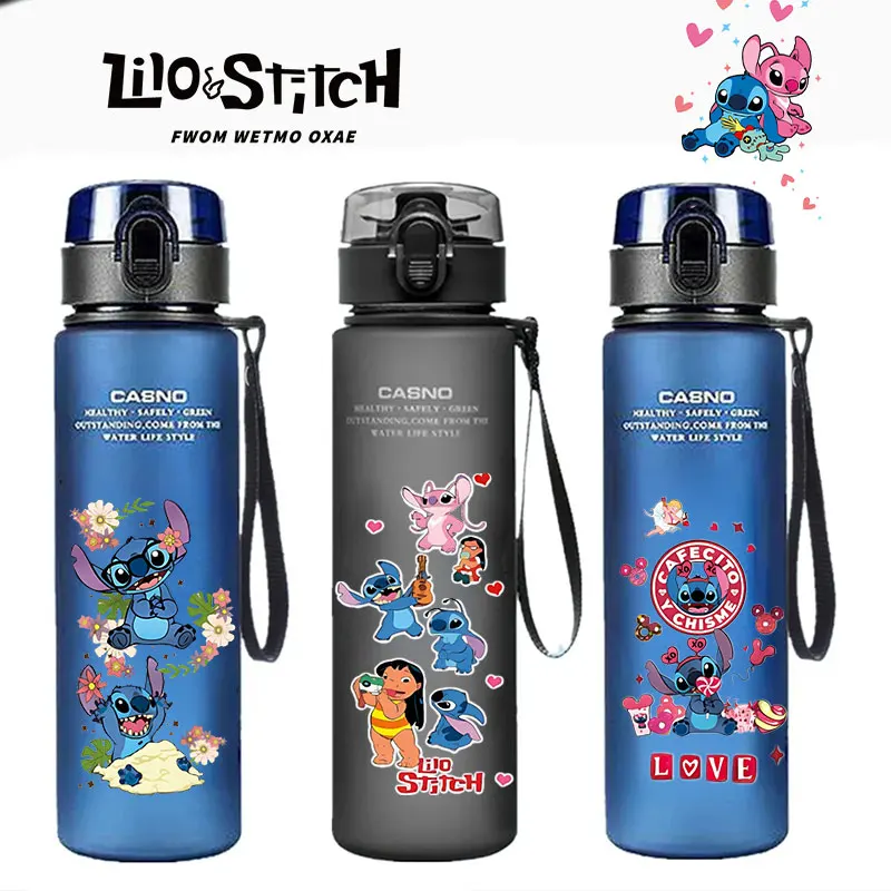 Lilo & Stitch-taza de agua de plástico transparente para niños, botella de agua deportiva de gran capacidad para exteriores, 560/600/400ML