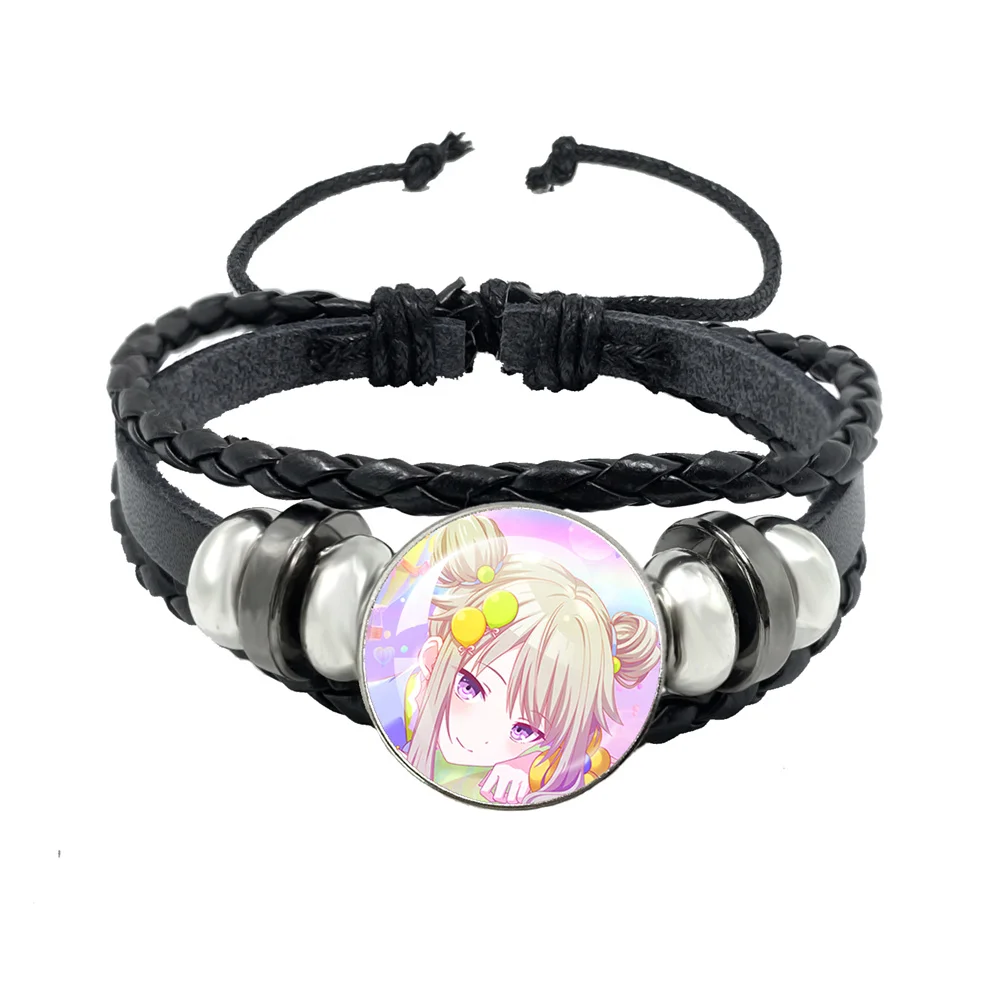 Project SEKAI Anime Wonderlands×Showtime Kusanagi Nene Leather Rope Button Bracelet Glass Dome Badge Bracelet For Fans Gift